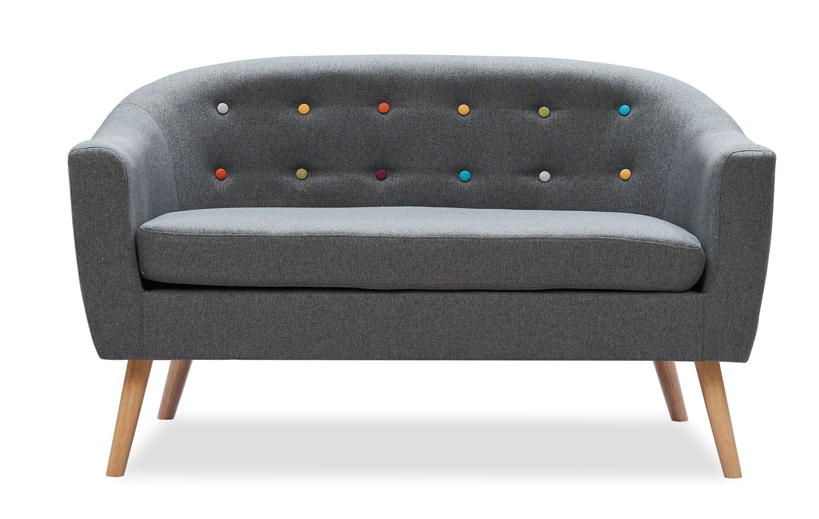 Sofa Florence 2-seater, dark gray / colored buttons